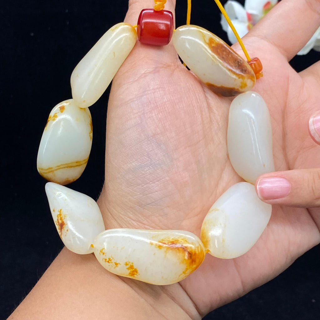 和田玉洒金皮籽料【精品手串】（91.3g）