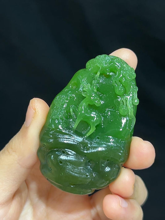 和田玉碧玉苹果绿一路如意（38.8g）