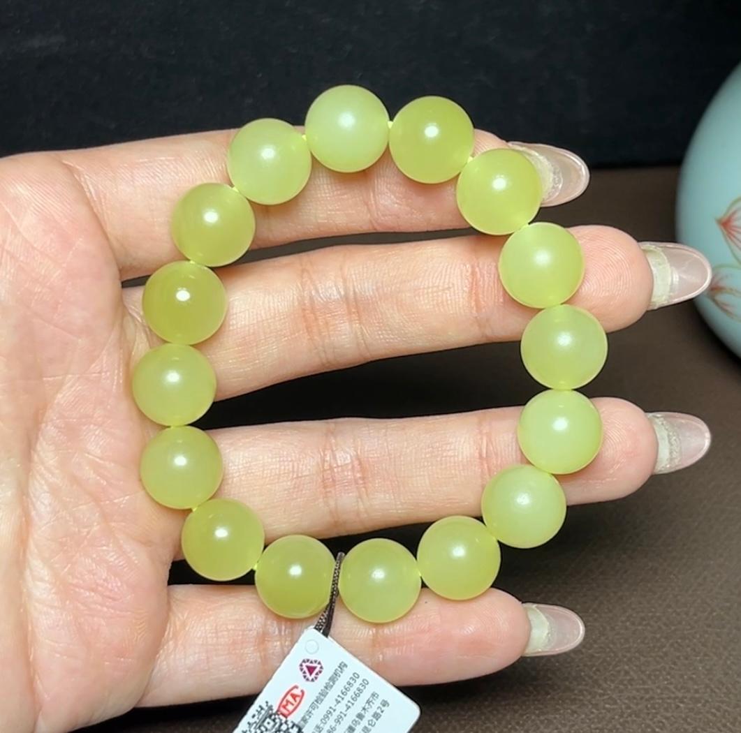 新疆和田玉若羌黄口圆珠手串（40.5g）