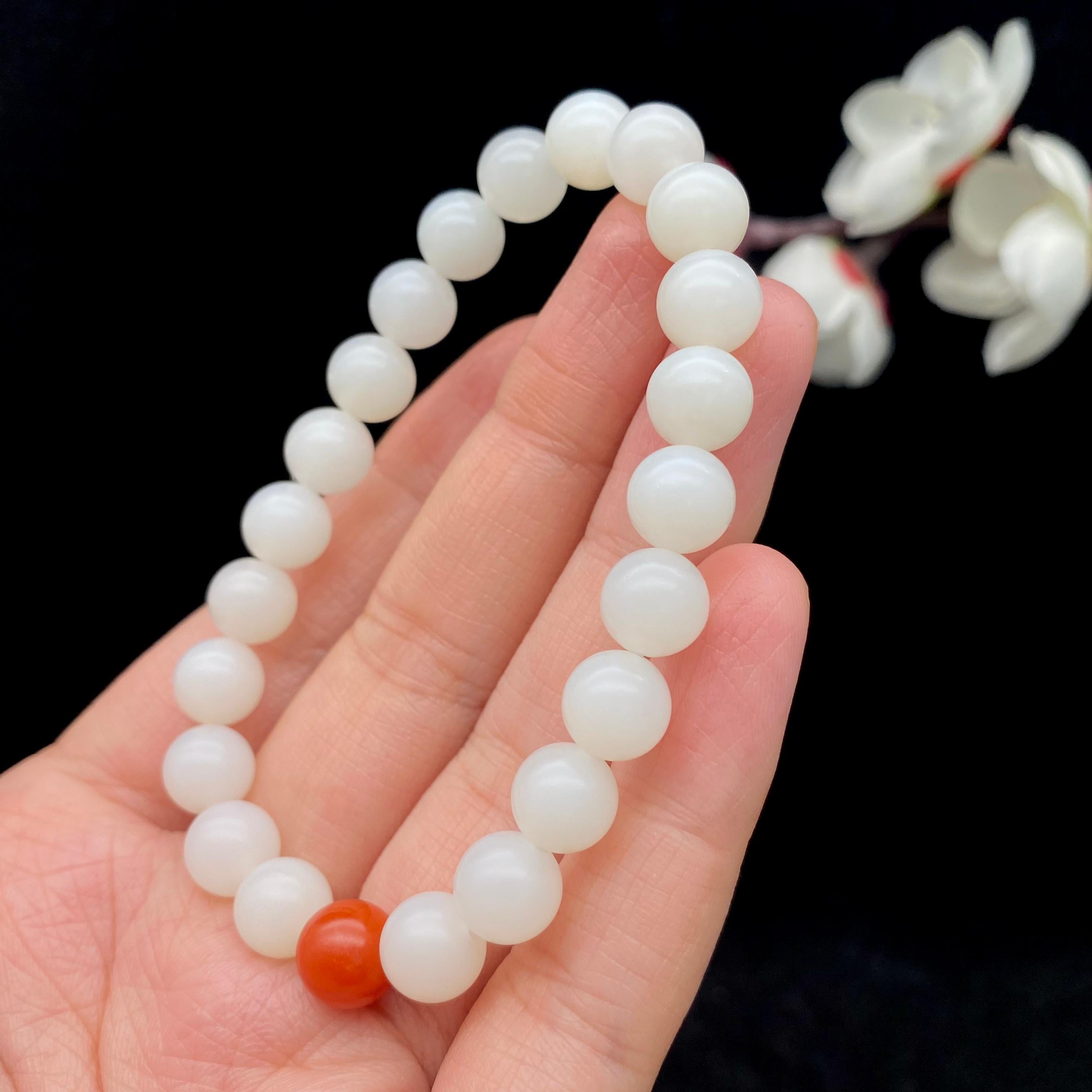 和田玉白玉 米达料【圆珠手串】（18.5g）