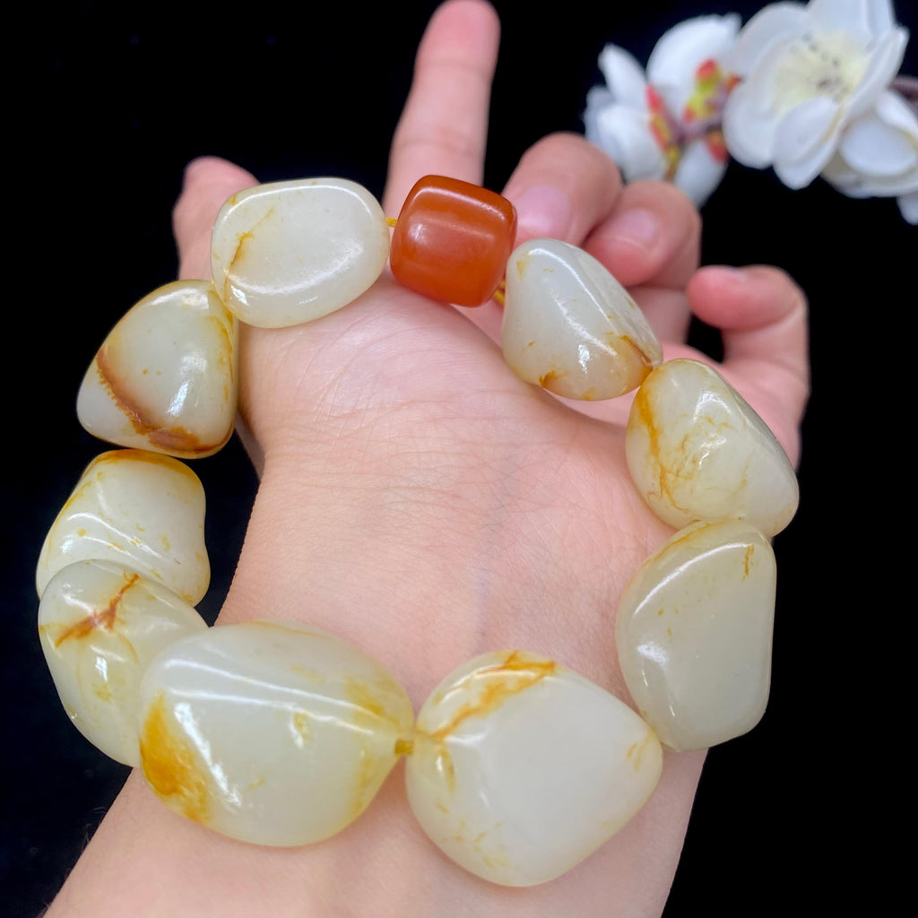和田玉洒金皮籽料【精品手串】（87.1g）