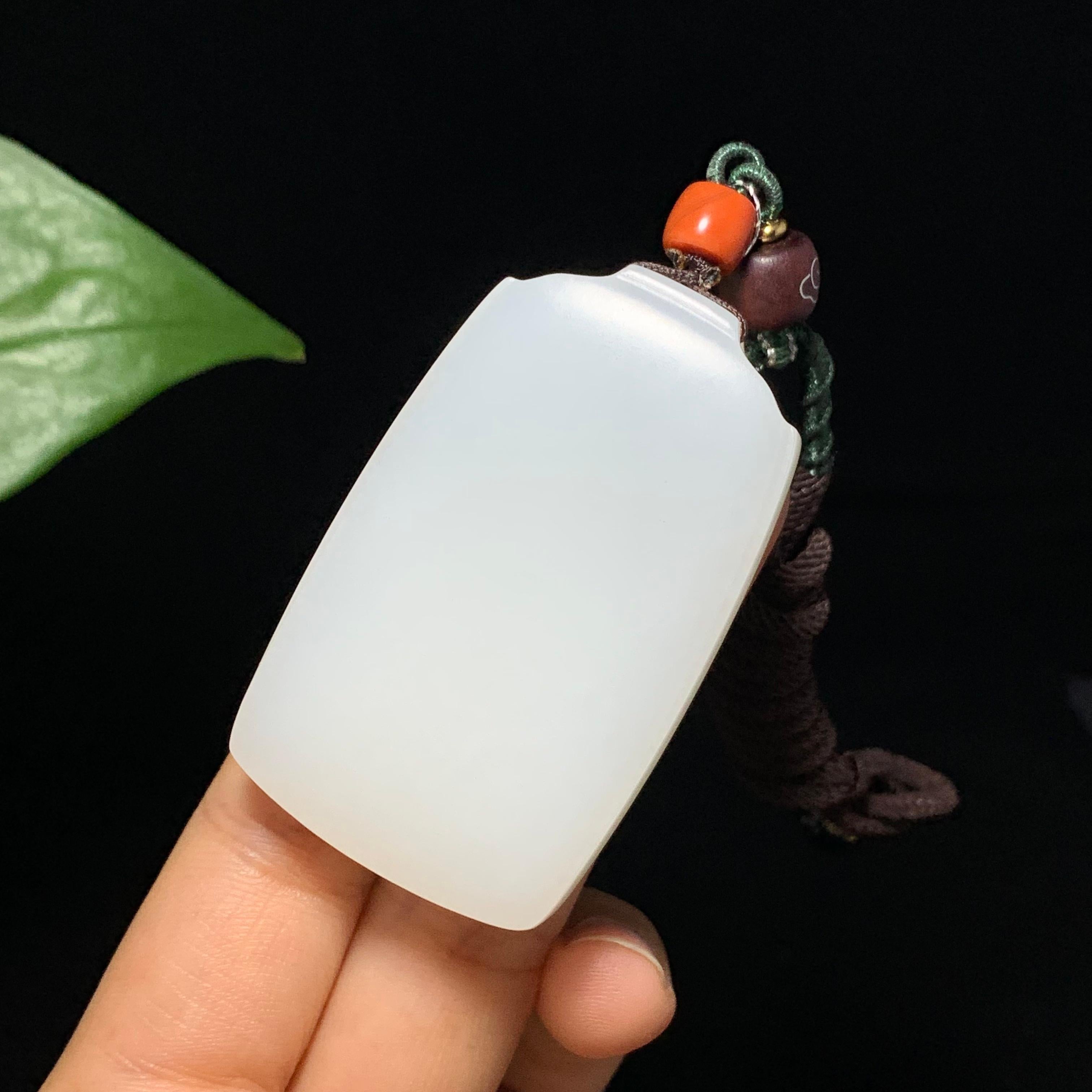 和田山料羊脂白玉无事牌挂件（37.0g）