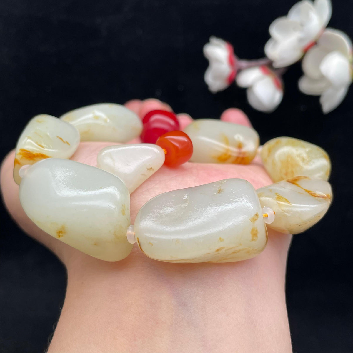 和田玉洒金皮籽料【精品手串】（91.3g）