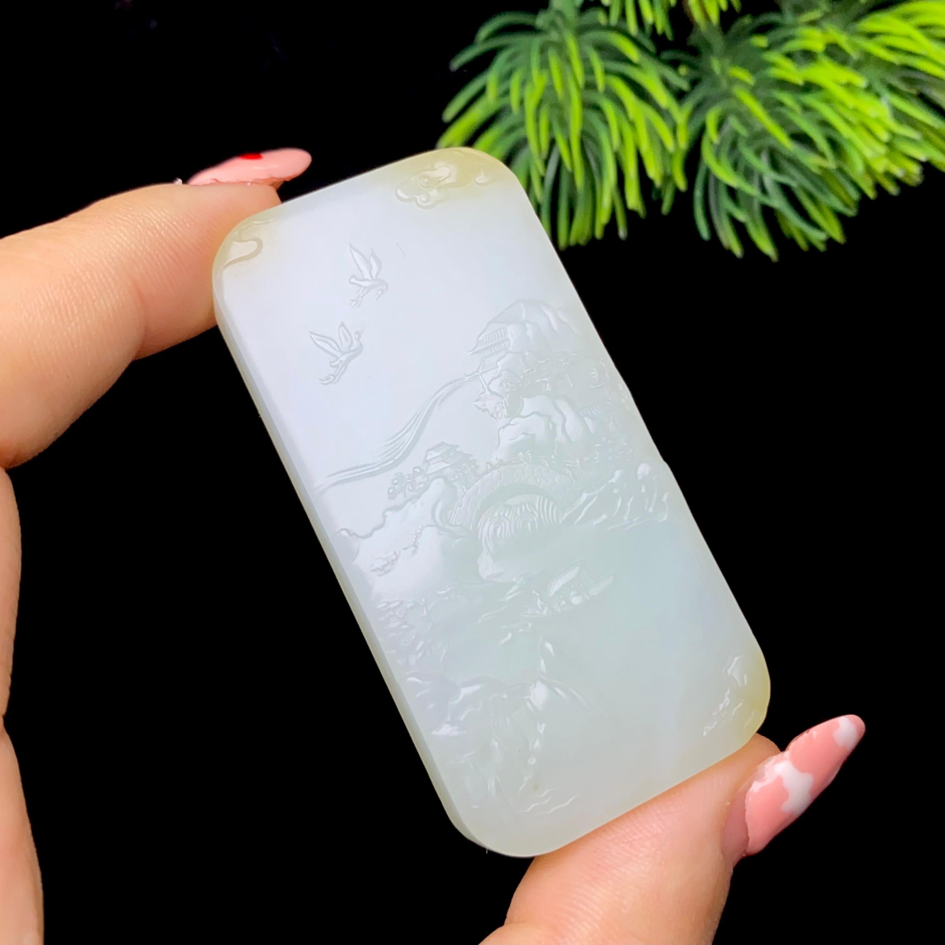 和田玉糖白山水牌（39.5g）