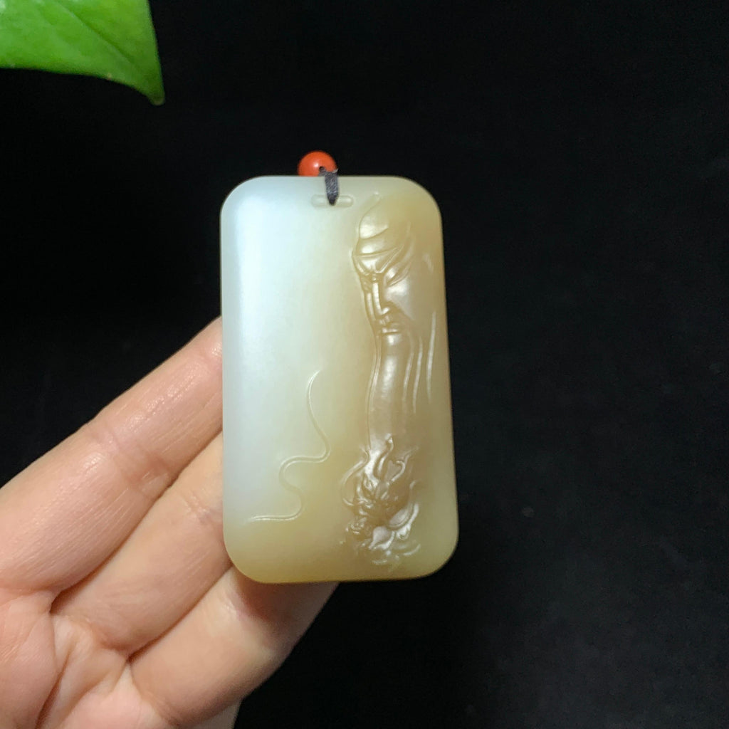 收藏级新疆且末糖白玉关公挂件（72.5g）