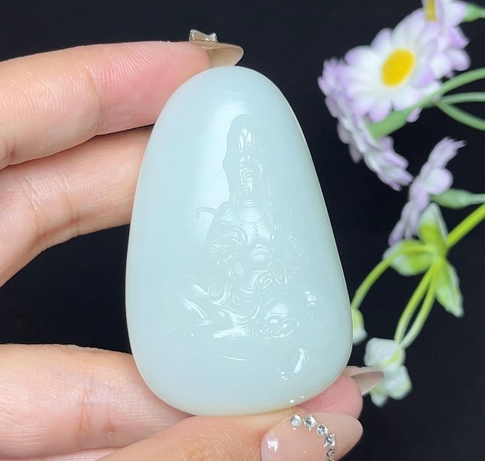 和田玉羊脂白玉文殊菩萨（58.0g）
