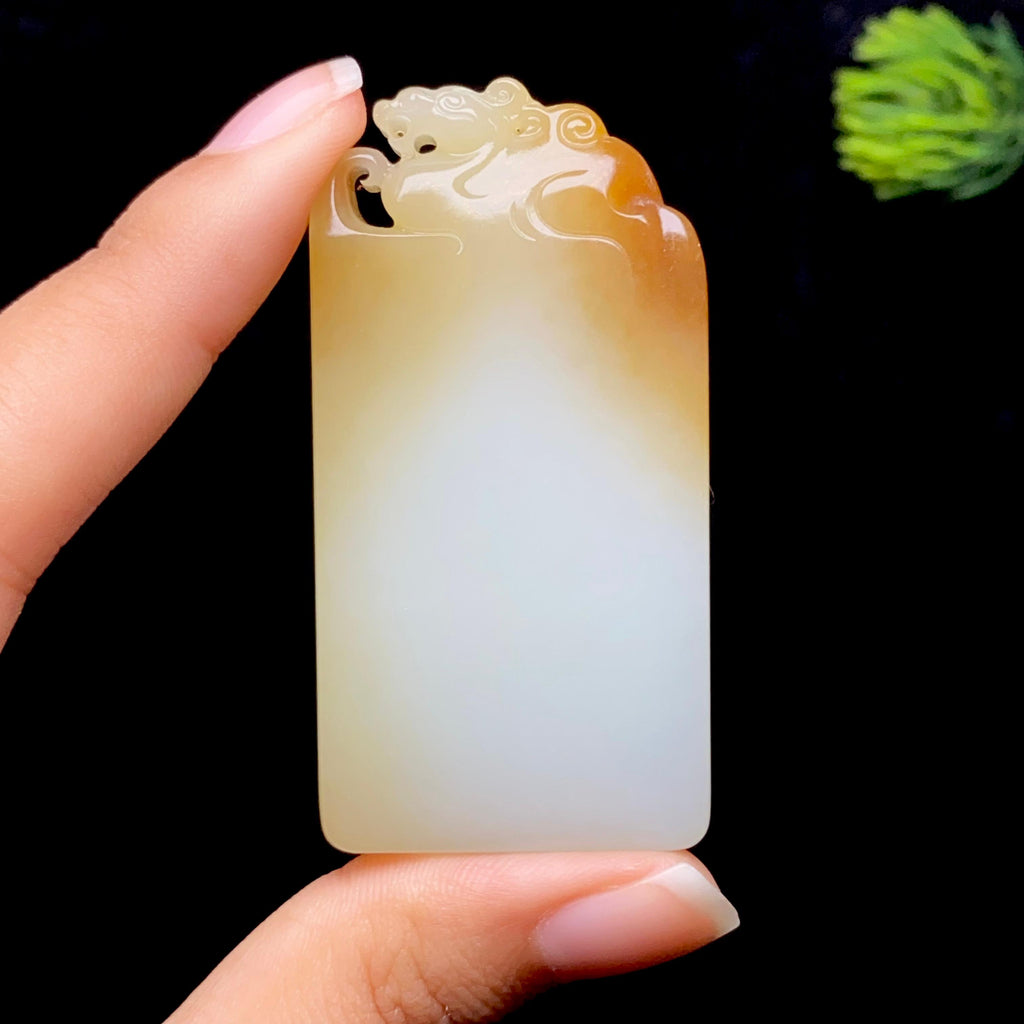 和田玉糖白貔貅平安无事牌（43.4g）