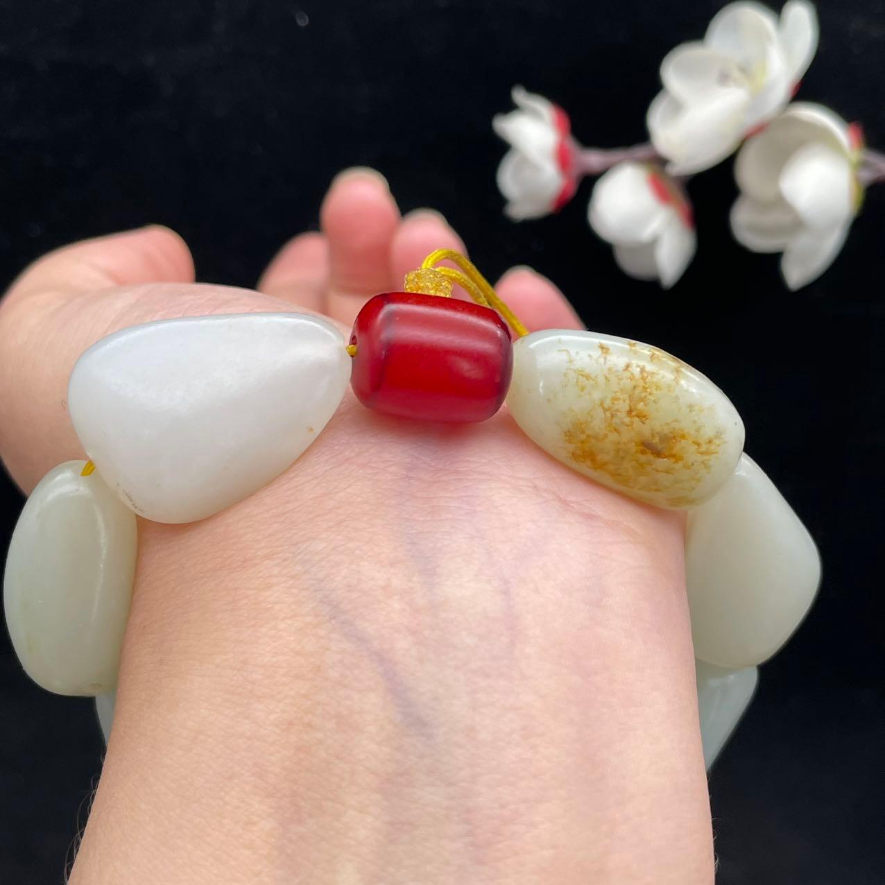 和田玉白玉带洒金皮籽料【精品手串】（79.3g）