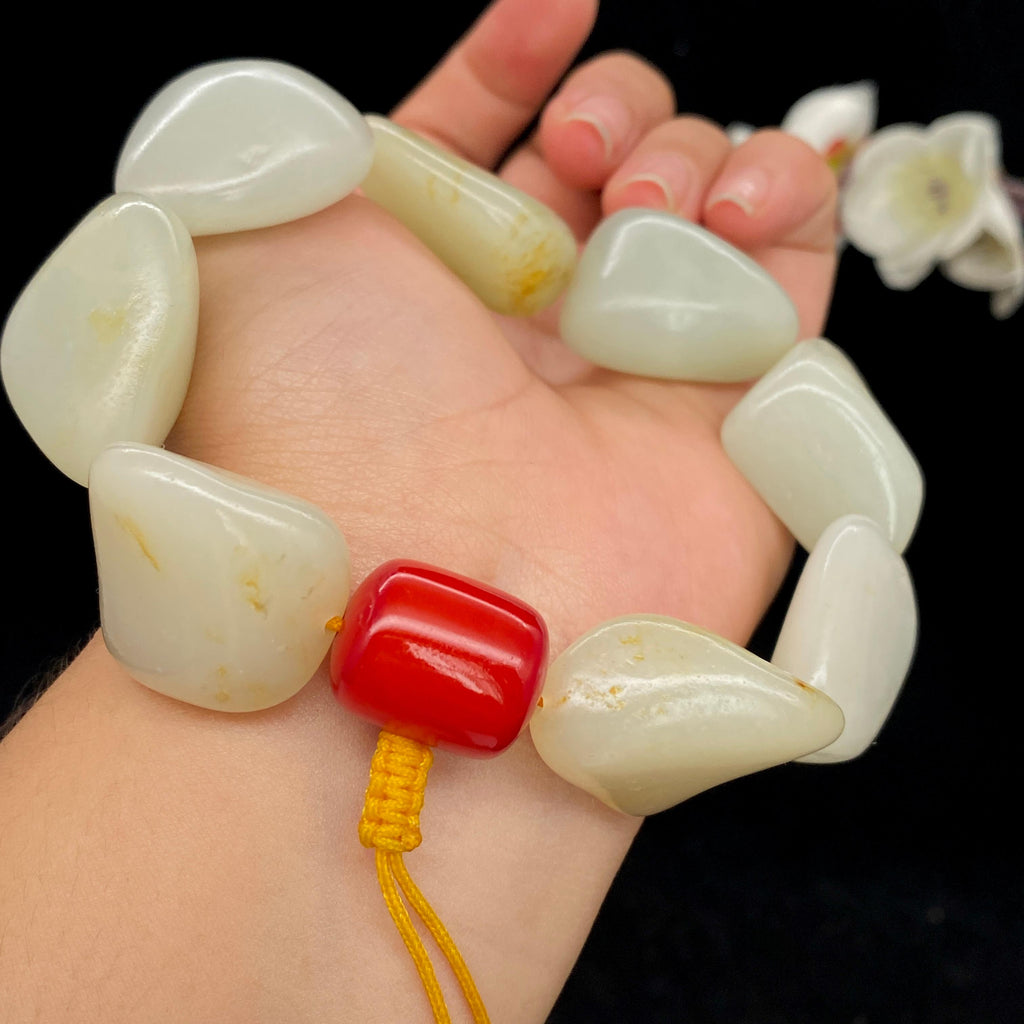 和田玉白玉带洒金皮籽料【精品手串】（125.3g）