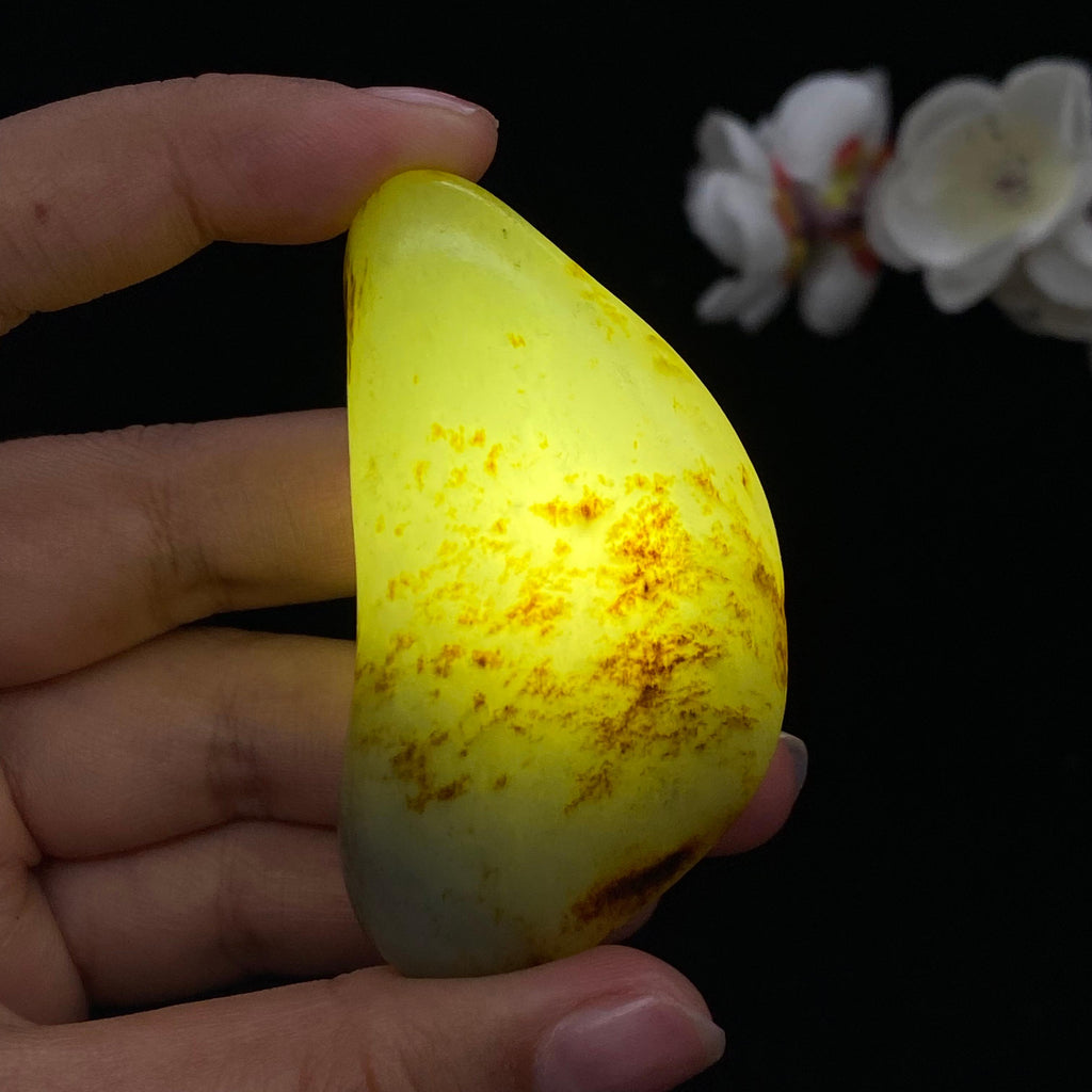 和田玉洒金皮青花底籽料手把件（63.7g）