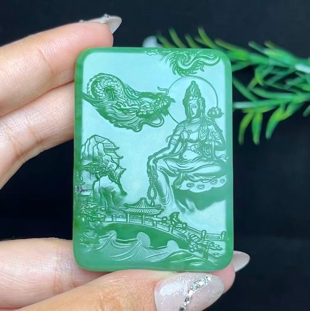 和田玉碧玉双色山水大势至菩萨（65.2g）