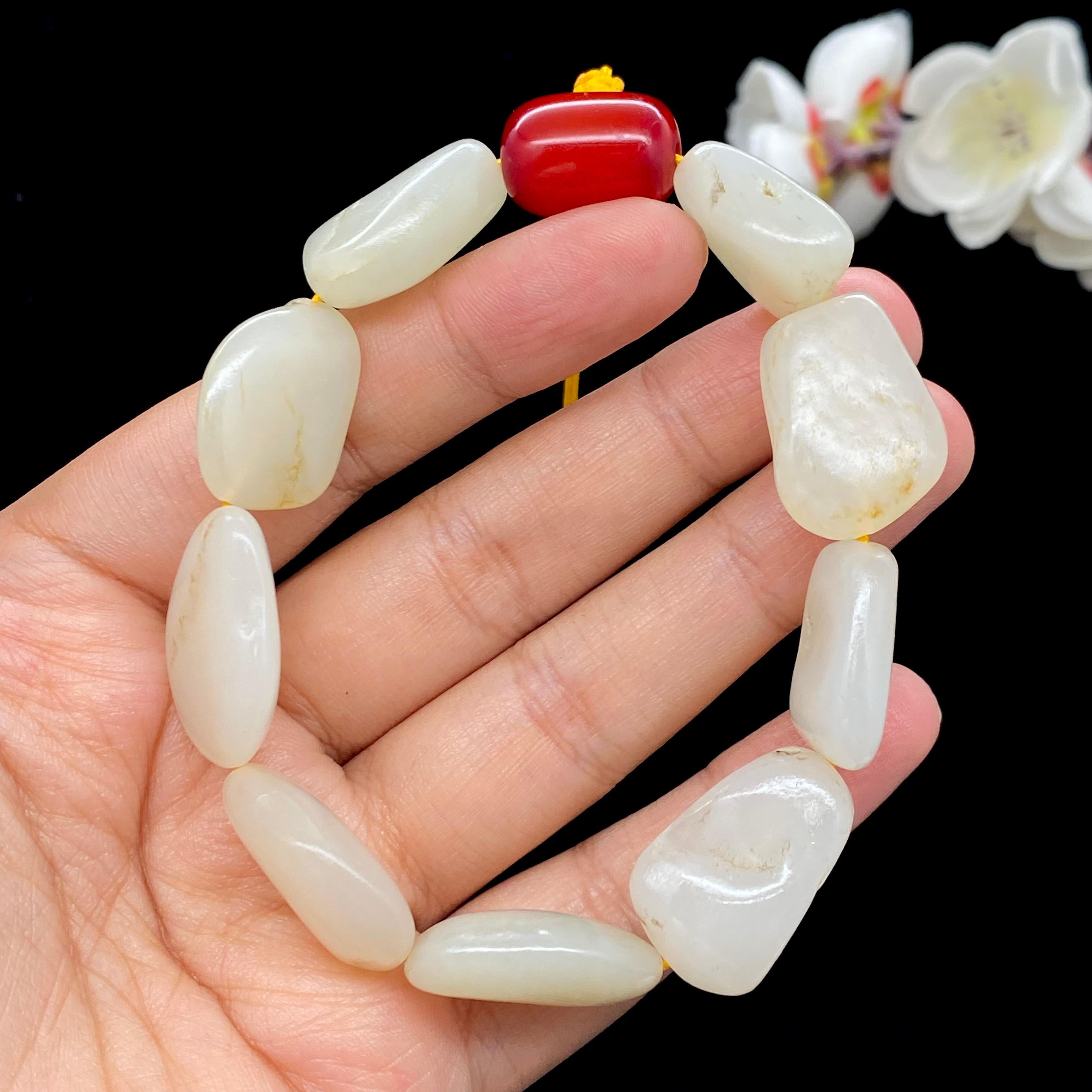 和田玉白玉带黄皮籽料【精品手串】（49.5g）