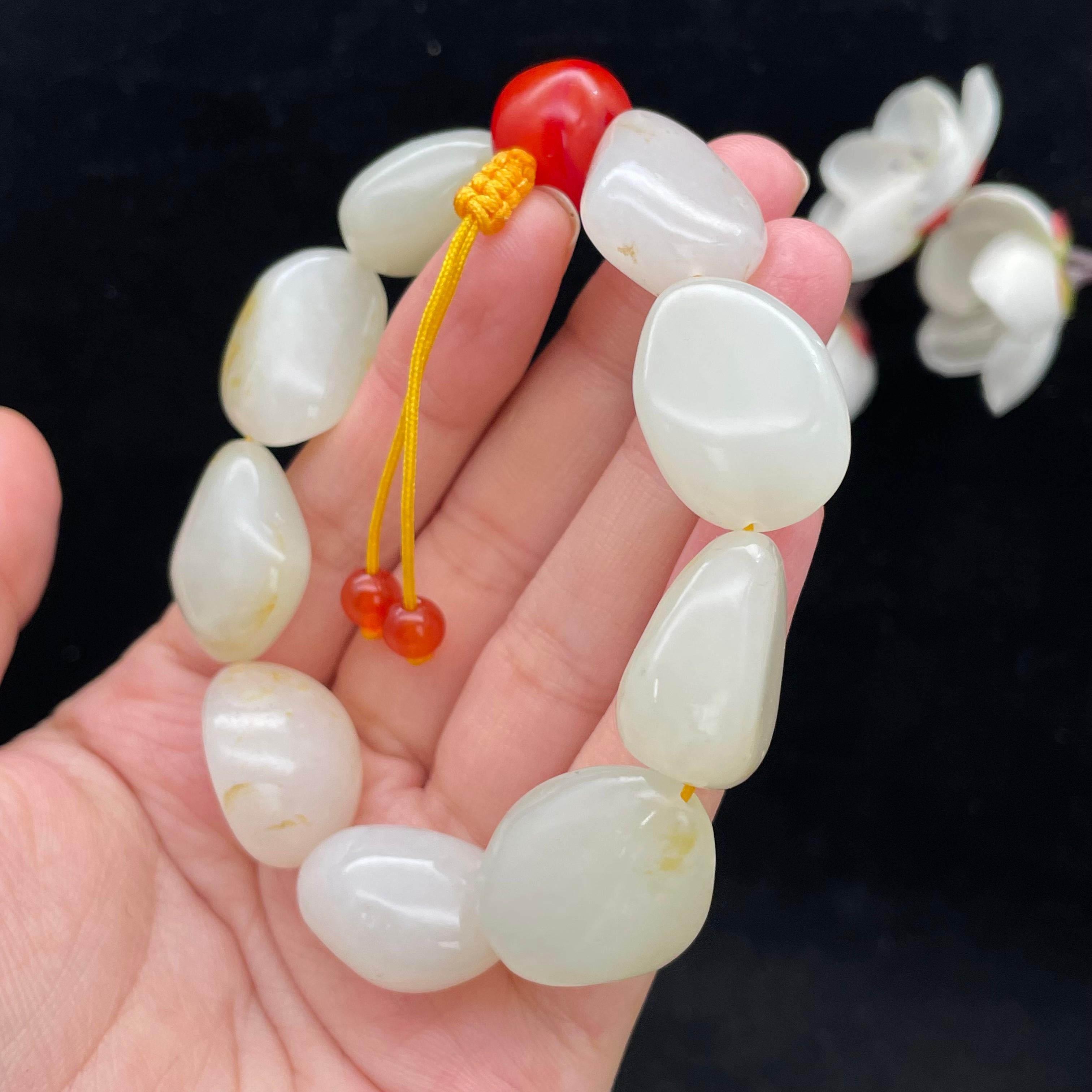 和田玉白玉带洒金皮籽料【精品手串】（64.3g）