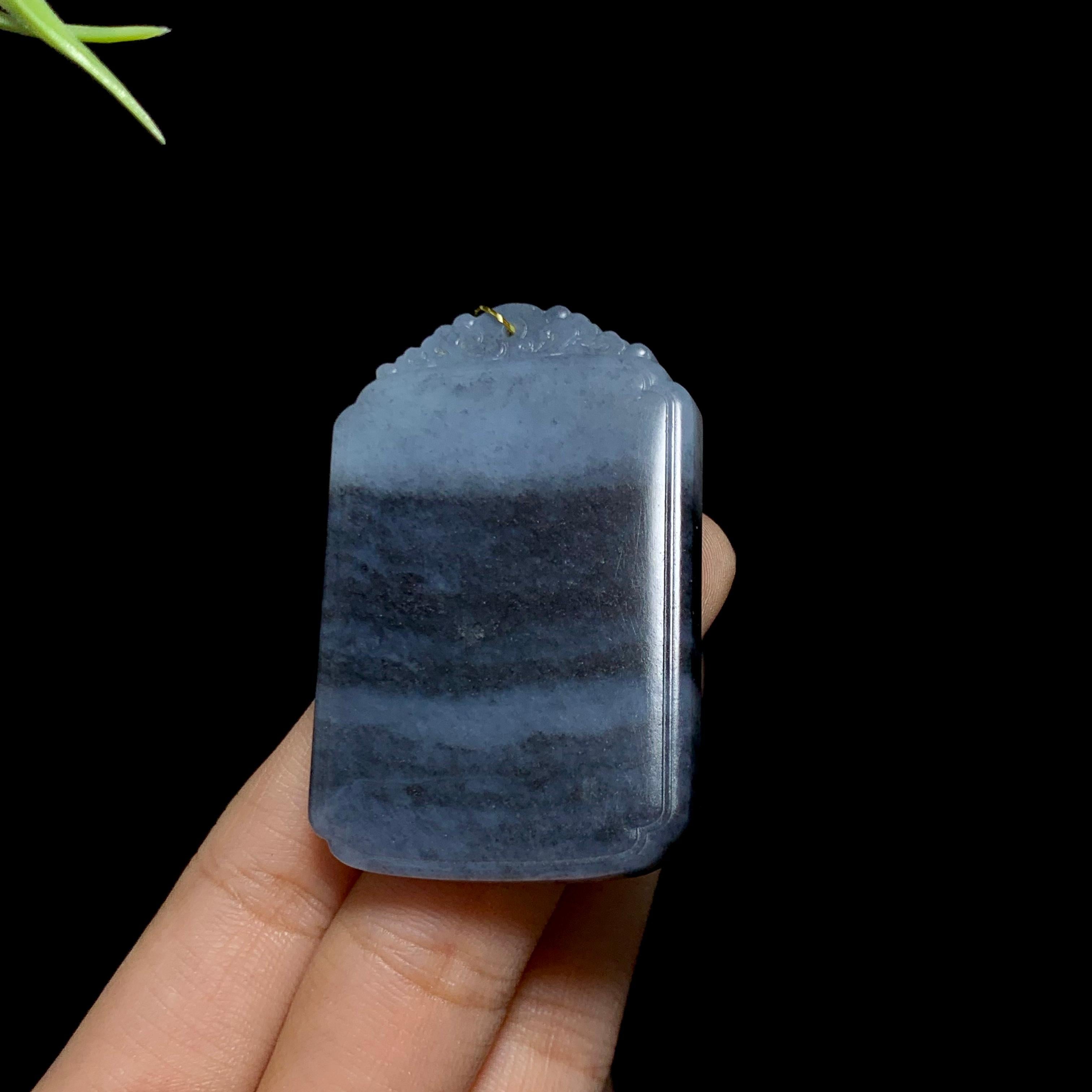 和田玉山料青花无事牌（33.0g）