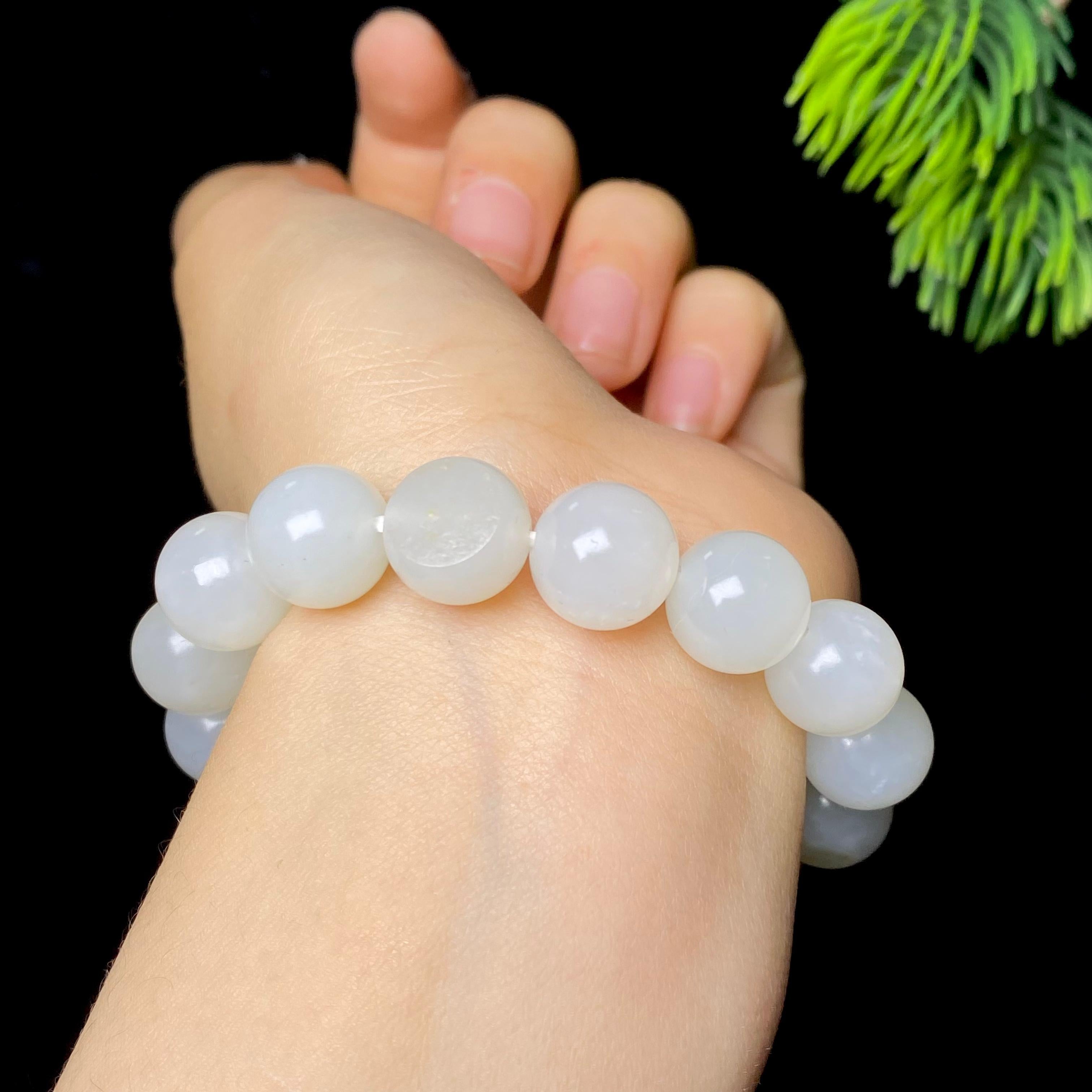 和田玉籽料白玉圆珠手串（37.1g）