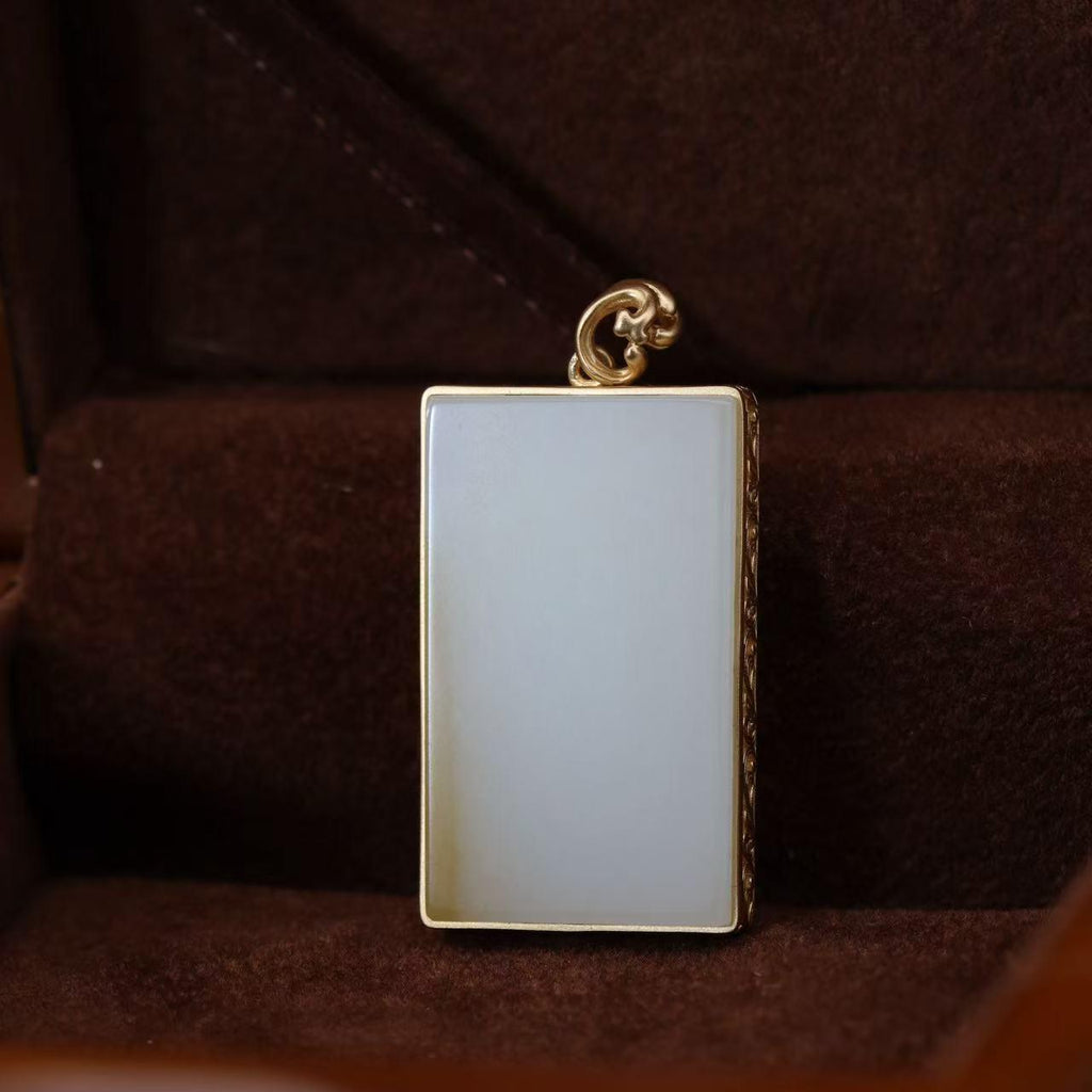 和田玉白玉包金无事牌吊坠（19.2g）