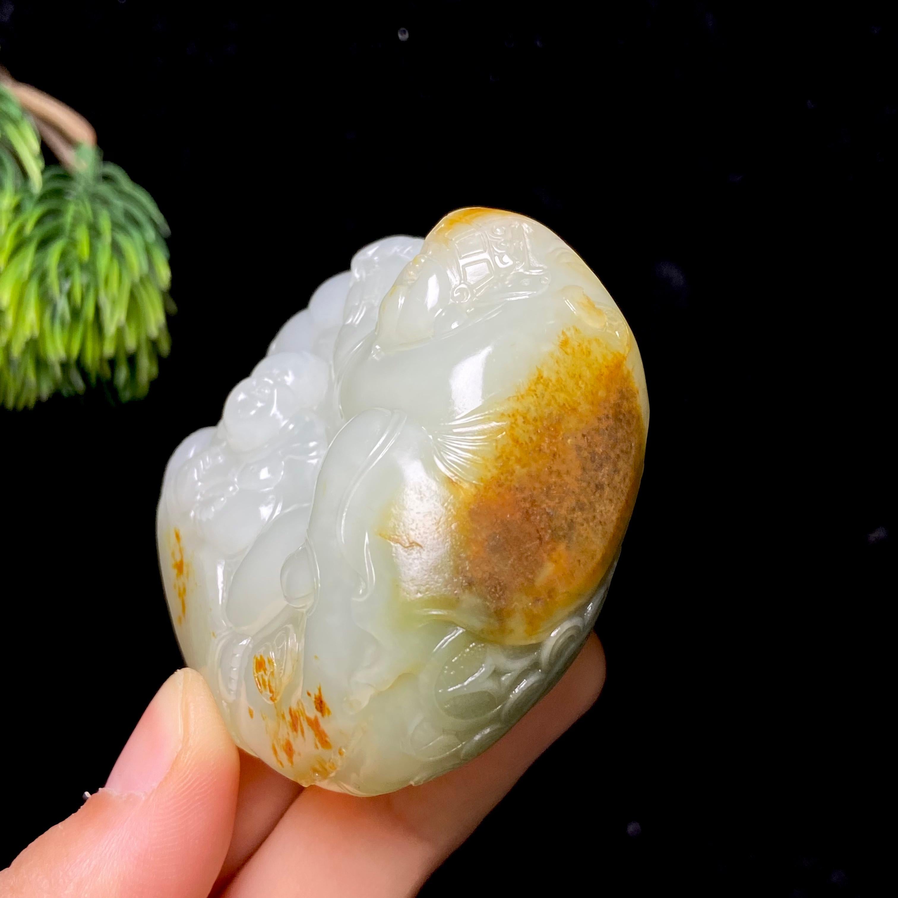 和田玉籽料财富双全把件（173.0g）