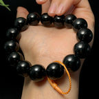 高品质和田玉山料黑青圆珠手串（79.7g）