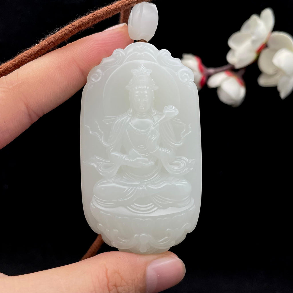 和田玉95的于田料白玉【坐观音】挂件（80.4g）