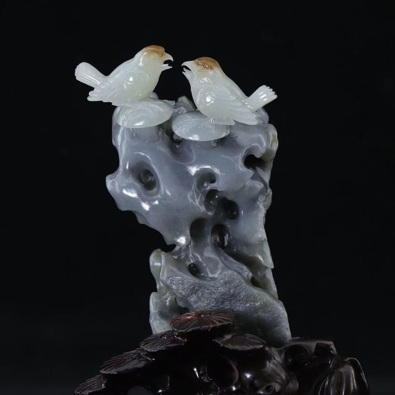 和田玉青花俏色 “双喜临门” 摆件（321.9g）