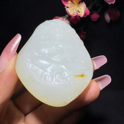 和田玉籽料挂件莲花观音（75.7g）