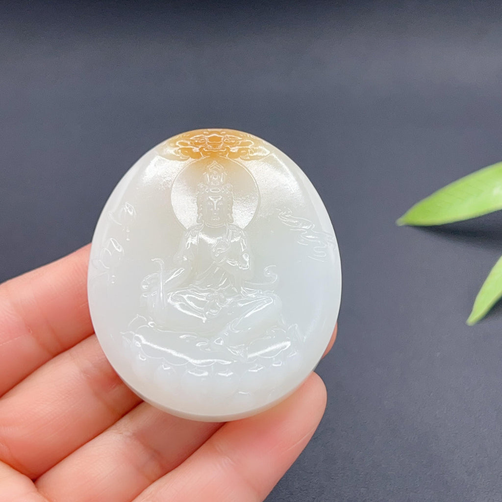 和田玉羊脂白玉观音玉牌（73.27g）