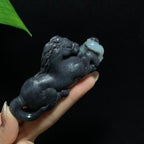 和田籽料青花马到成功手把件（101.5g）