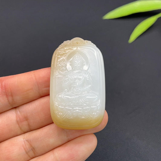 和田玉羊脂白玉糖观音玉牌（31.0g）