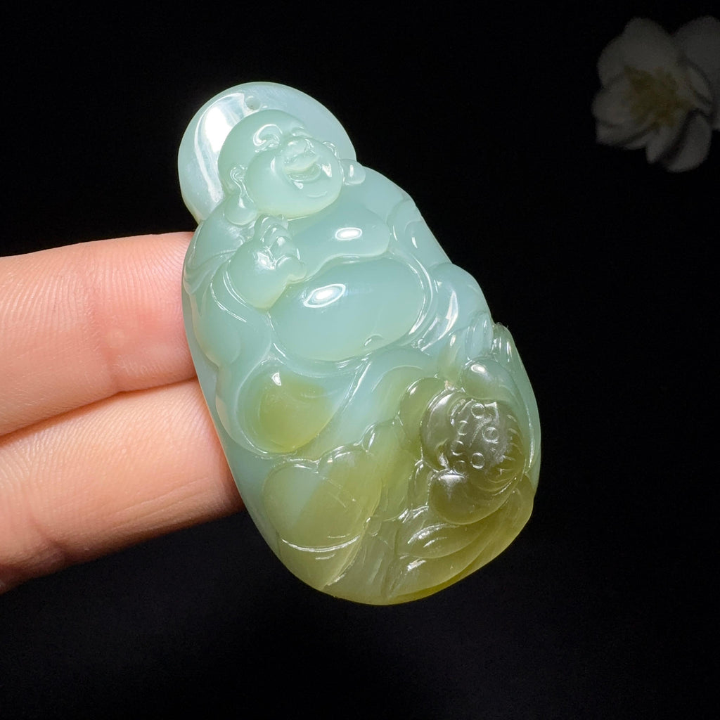 和田玉碧玉弥勒佛挂件（28.2g）