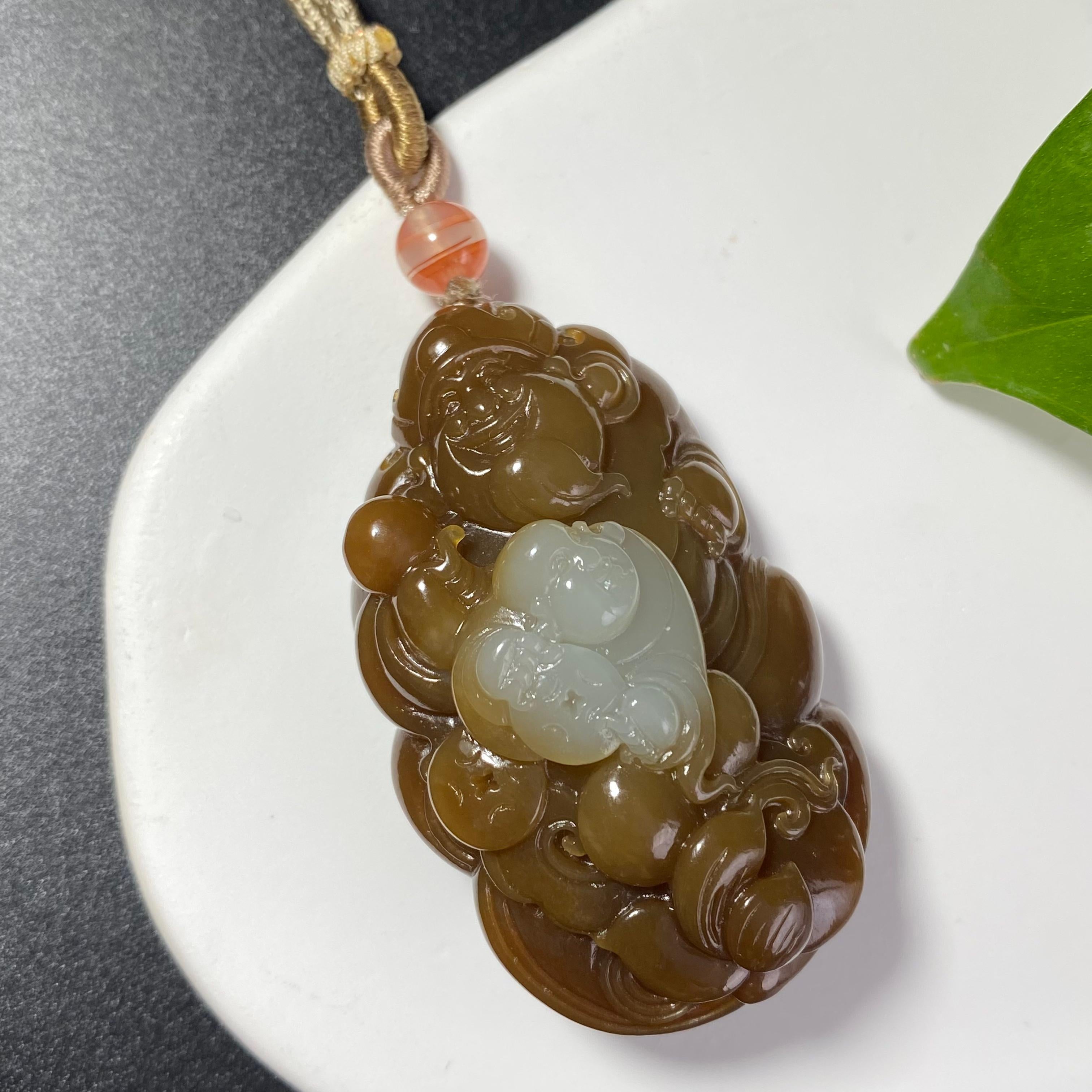 和田玉糖白财富双全2607290079（51.7g）