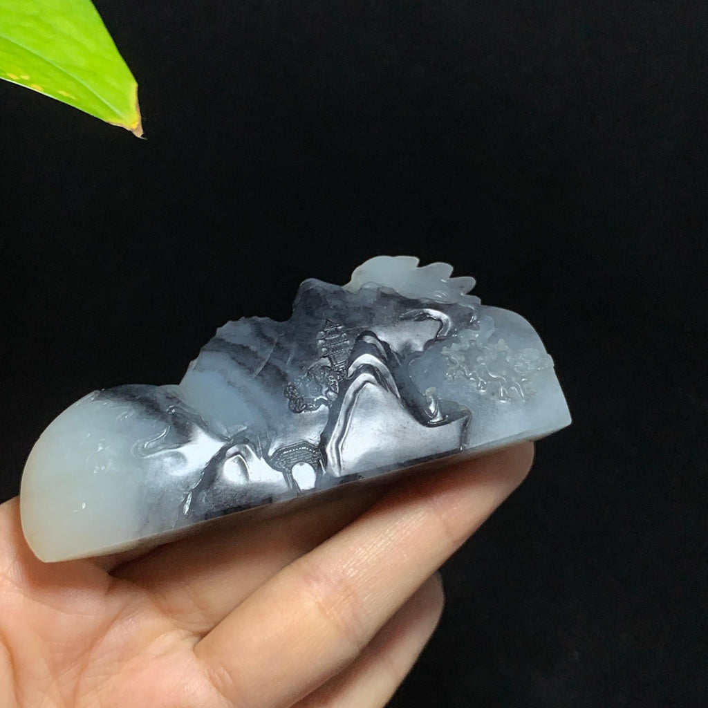 收藏级和田籽料青花山水毛笔山（100.0g）