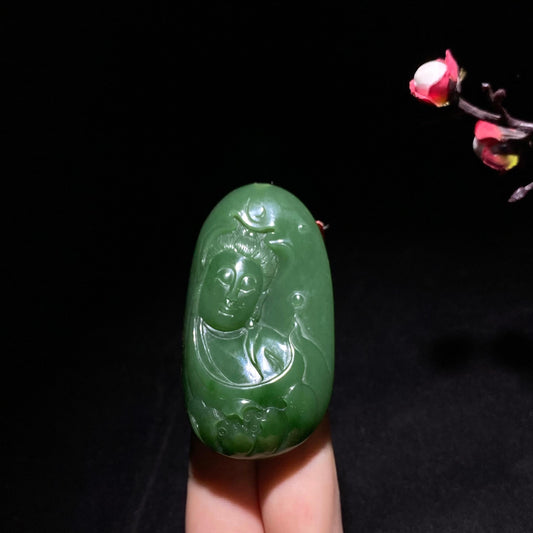 和田山料碧玉粉绿观音挂件（58.0g）
