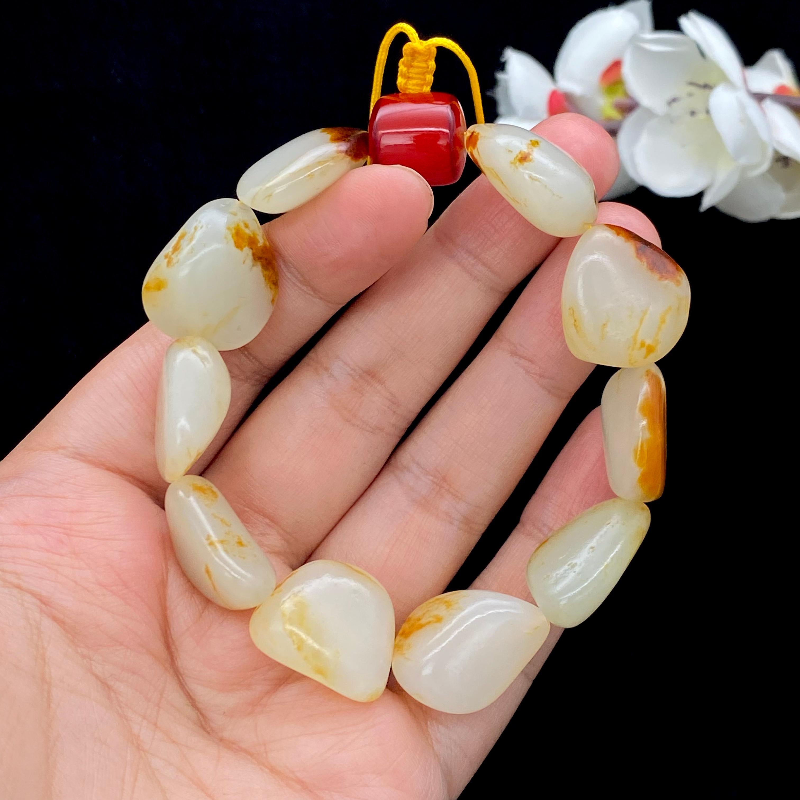 和田玉洒金皮【精品手串】（53.8g）