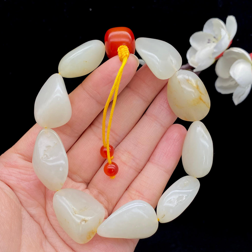 和田玉白玉带洒金皮籽料【精品手串】（65.3g）