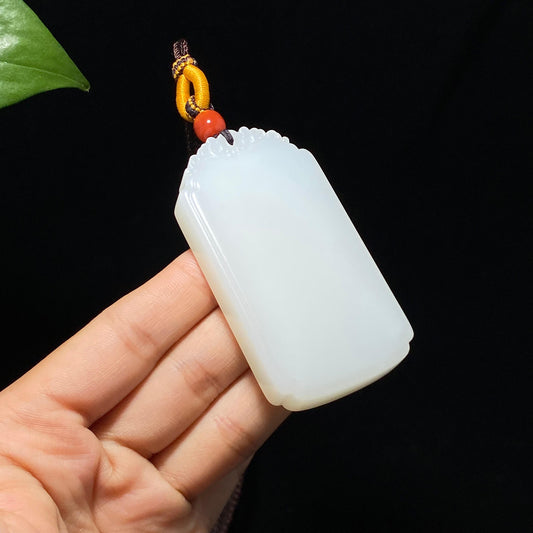 收藏级和田山料羊脂白玉平安无事牌（77.0g）