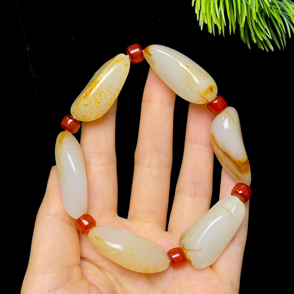 和田玉洒金皮白肉籽料手串（65.5g）