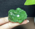 和田玉碧玉如意子母貔貅手把件摆件（112.1g）