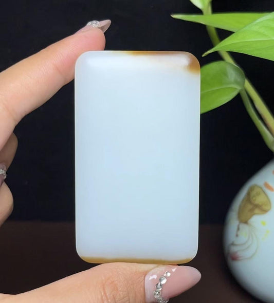 和田玉天地糖白羊脂玉平安无事牌（80.0g）