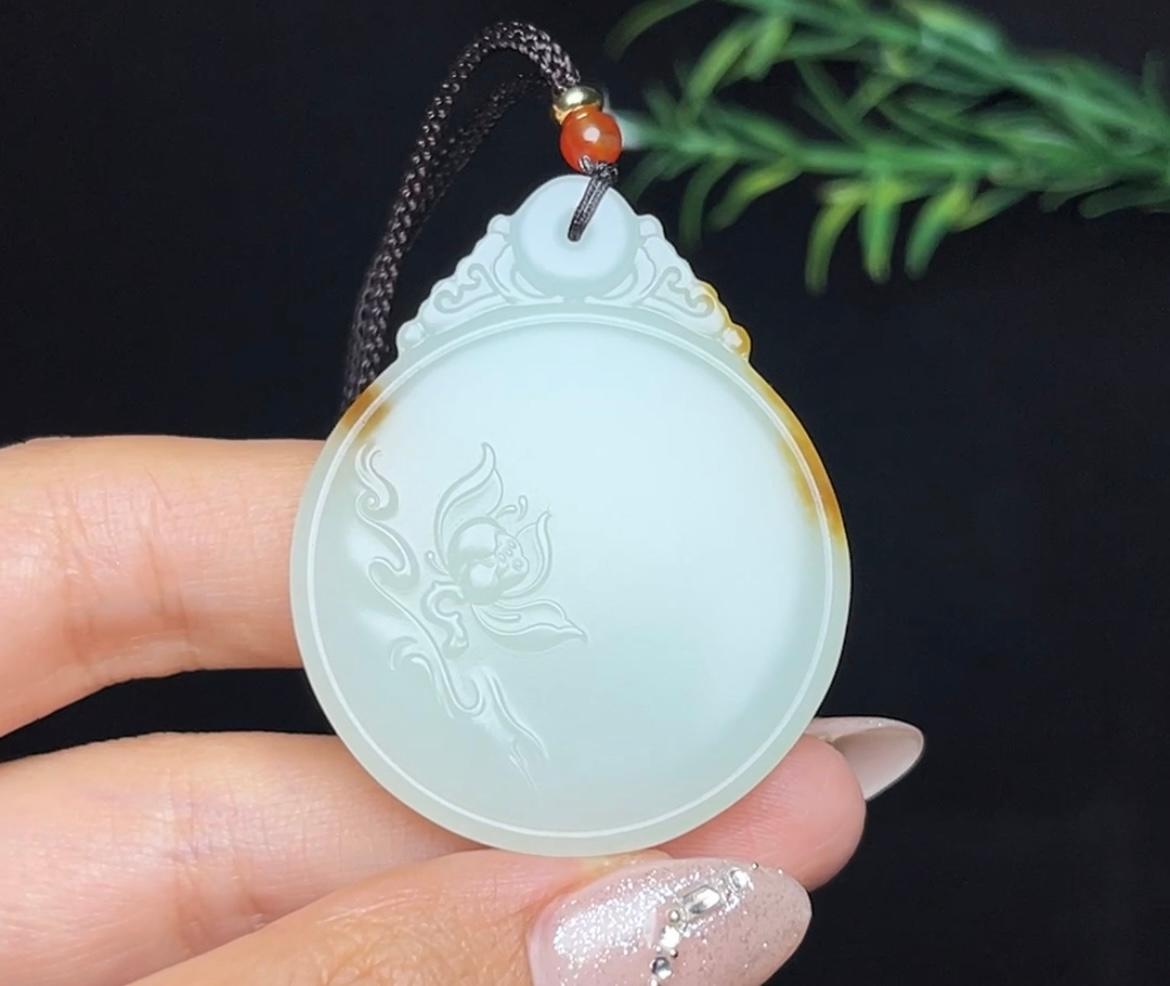 和田玉糖白莲花平安无事牌（29.0g）
