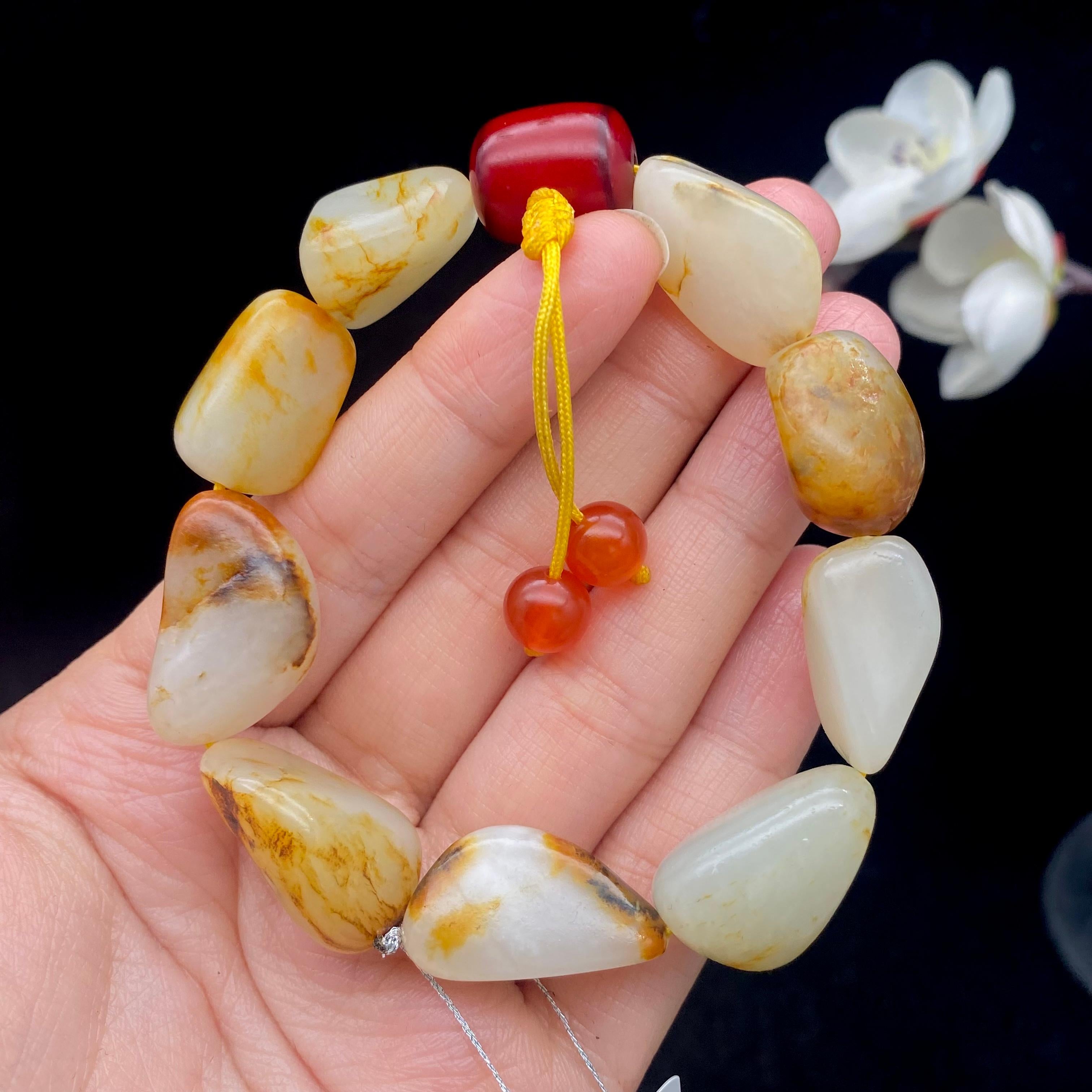 和田玉洒金皮籽料【精品手串】（50.6g）