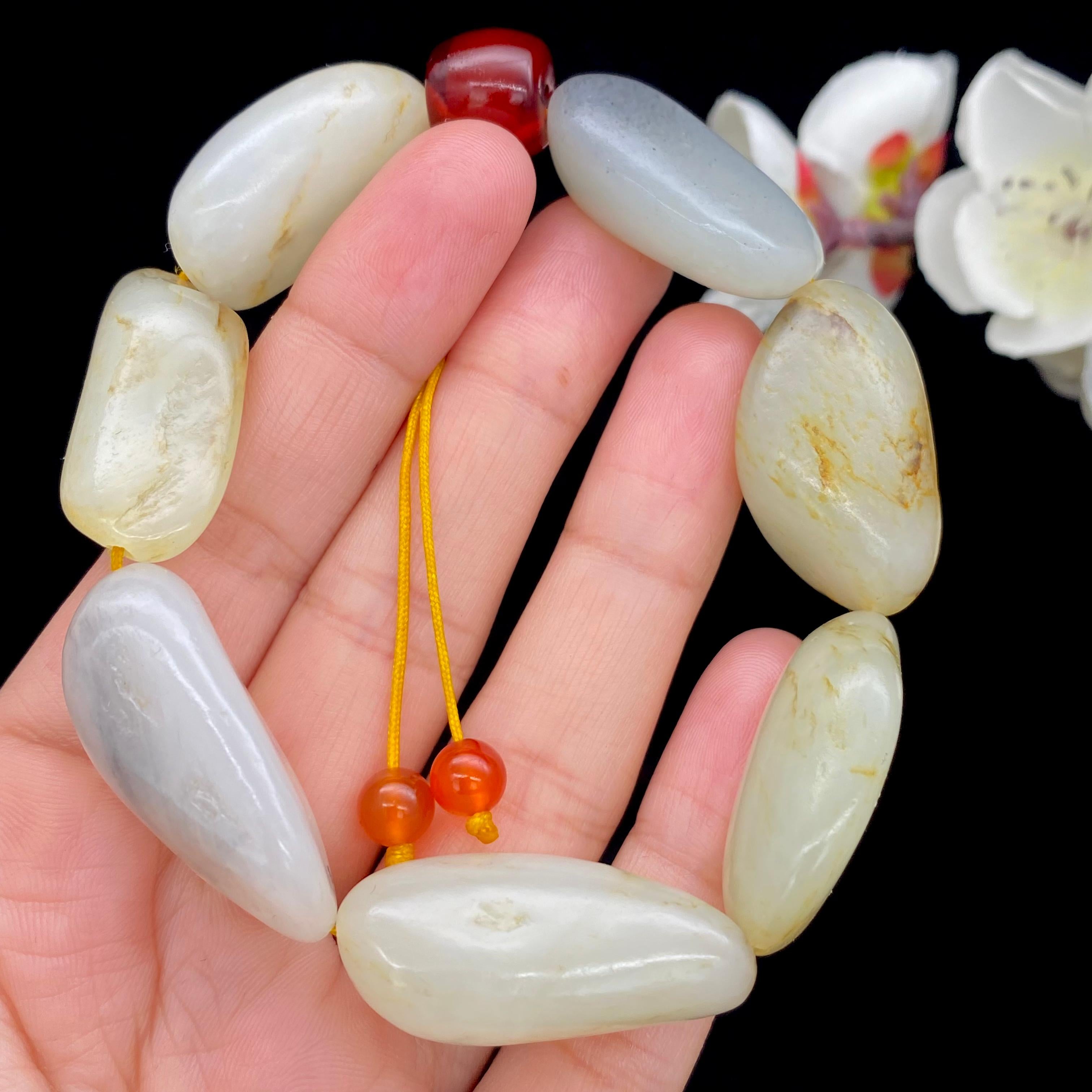 和田玉洒金皮带青花【精品手串】（67.2g）