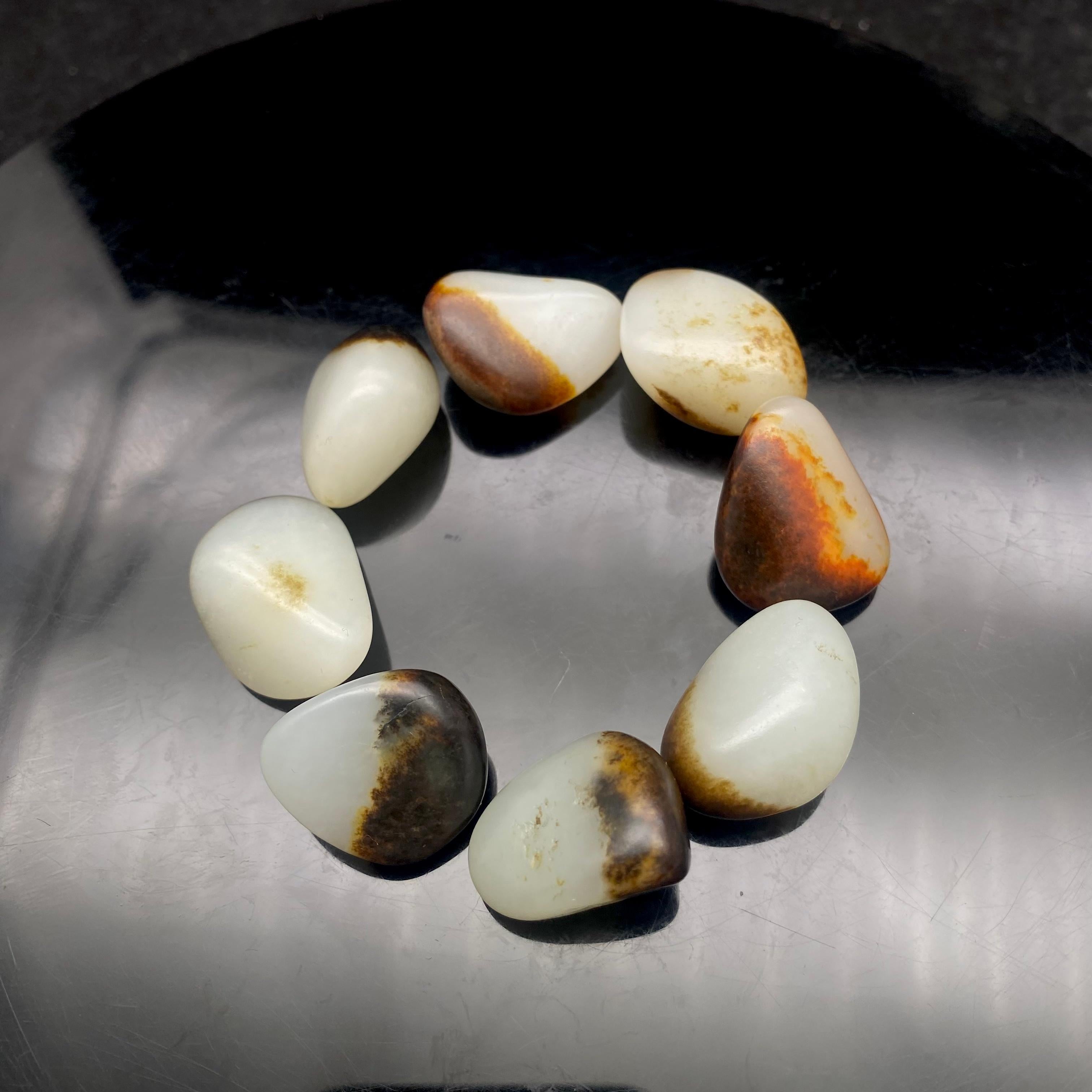 【藏品】和田玉聚黑皮籽料【精品手串籽】（73.3g）