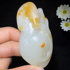 和田玉籽料羊脂白玉手把件马上发财（98.1g）