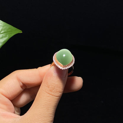 收藏级和田碧玉金镶猫眼戒指（6.0g）
