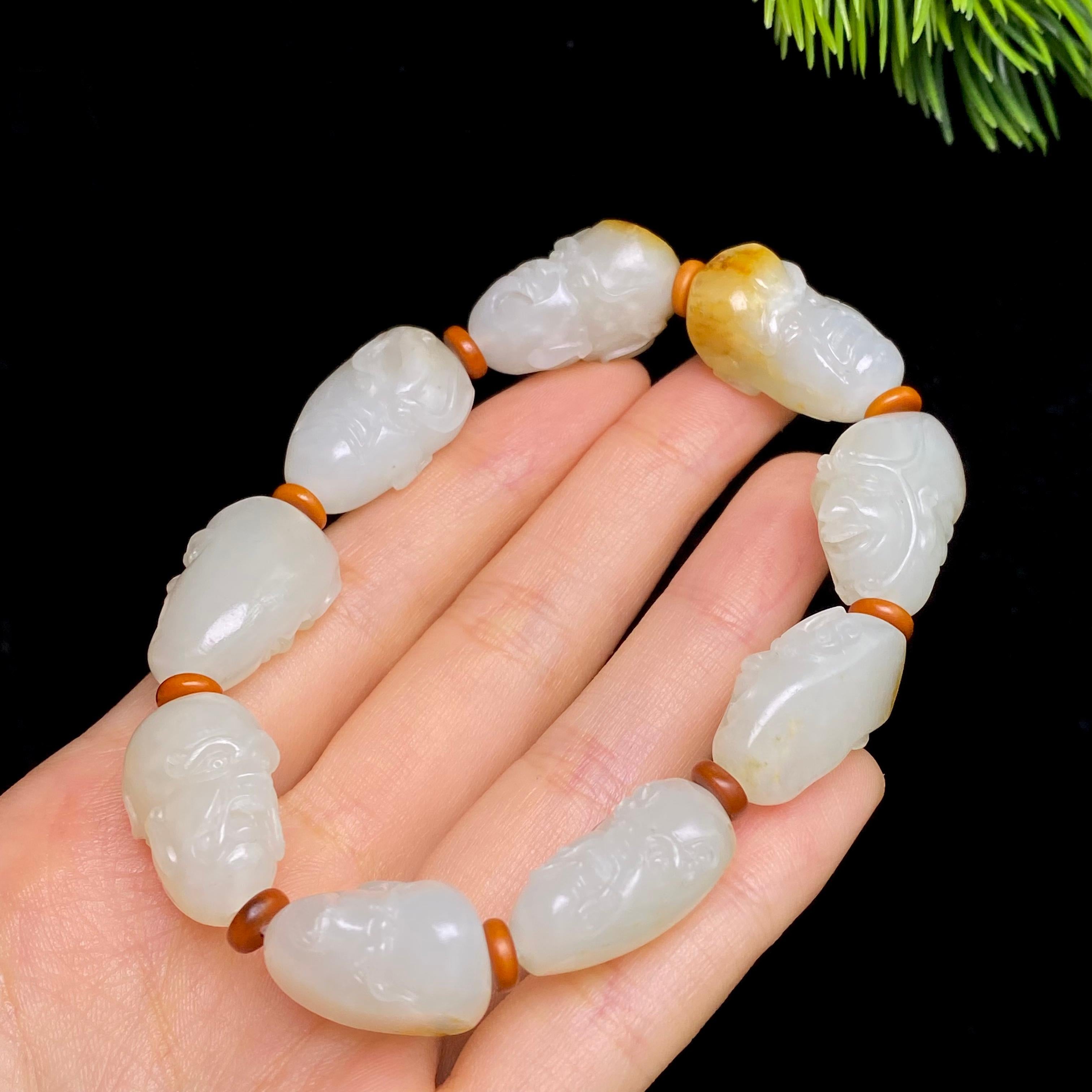 和田玉籽料罗汉手串（50.1g）