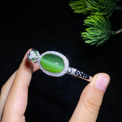 和田玉18k金碧玉猫眼钻石手镯（13.4g）