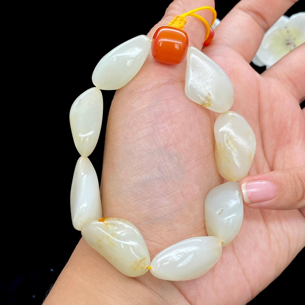 和田玉白玉带洒金皮籽料【精品手串】（55.2g）