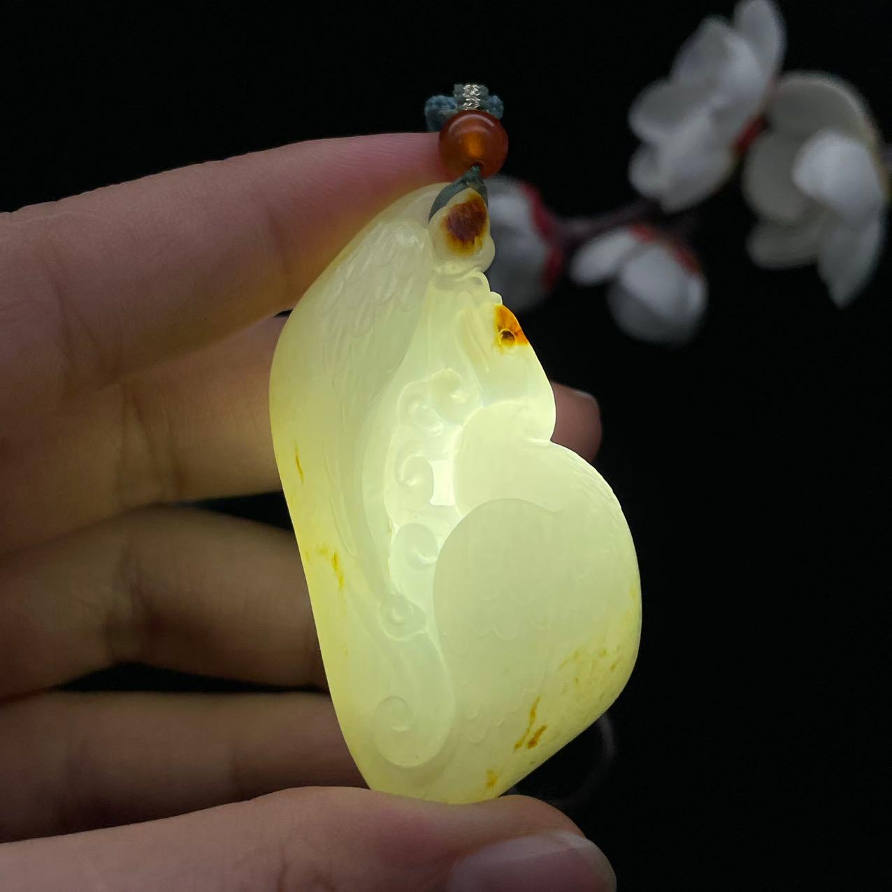 和田玉洒金皮籽料【鹅如意】挂件（40.9g）