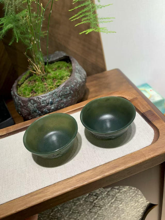 和田玉青玉茶杯【一对】（42.5g）