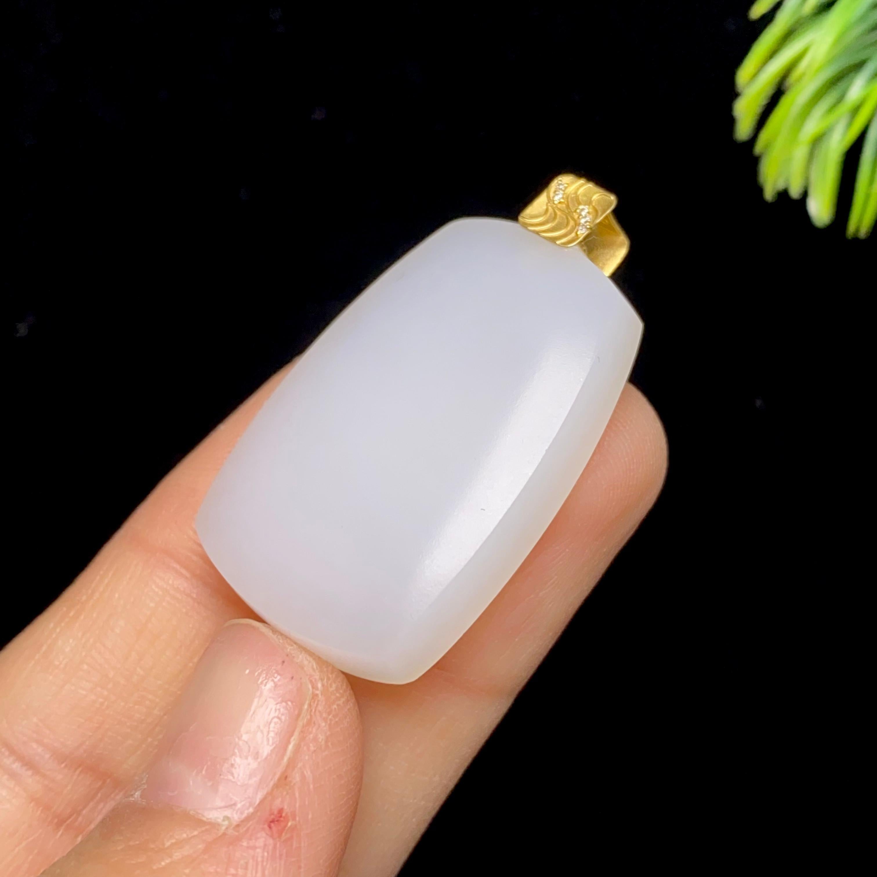 和田玉18K镶金白玉无事牌01024176（11.2g）